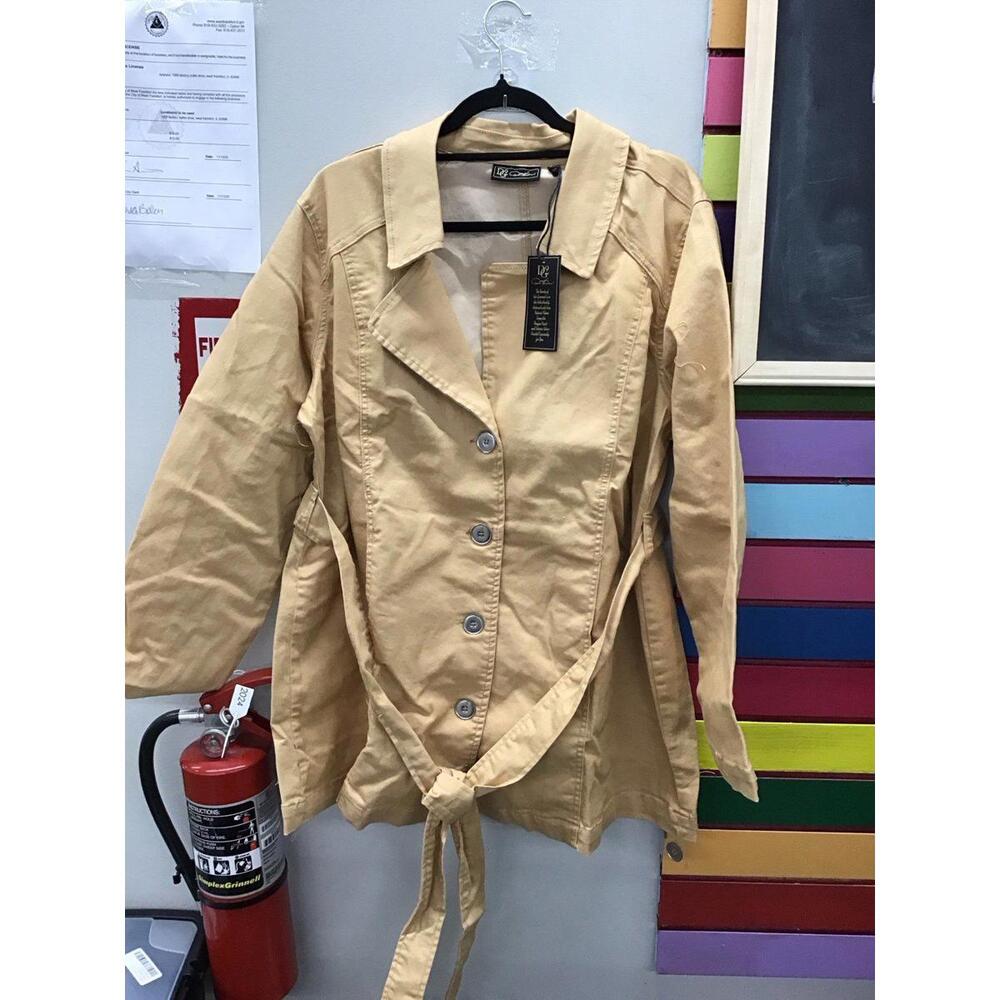 DG2 Diane Gilman canvas short trench coat 1X with belt new tan HSN